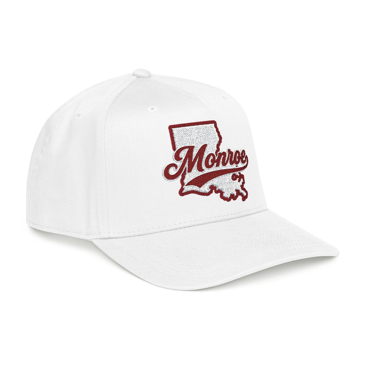 Monroe Louisiana Script & State Outline in Maroon & White Cap