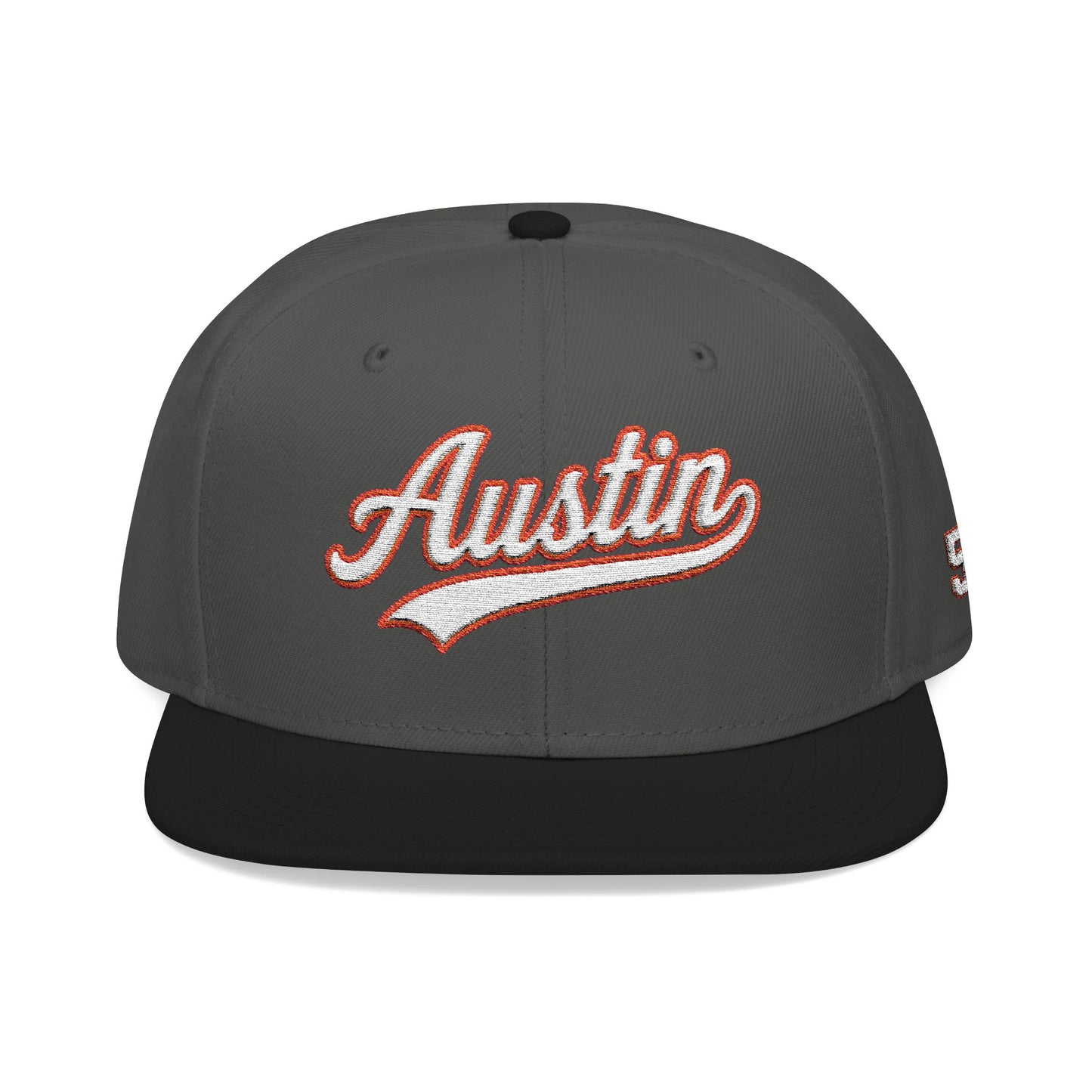 Austin white script embroidered snapback hat with 512 side stitch – 318 Supply Co.