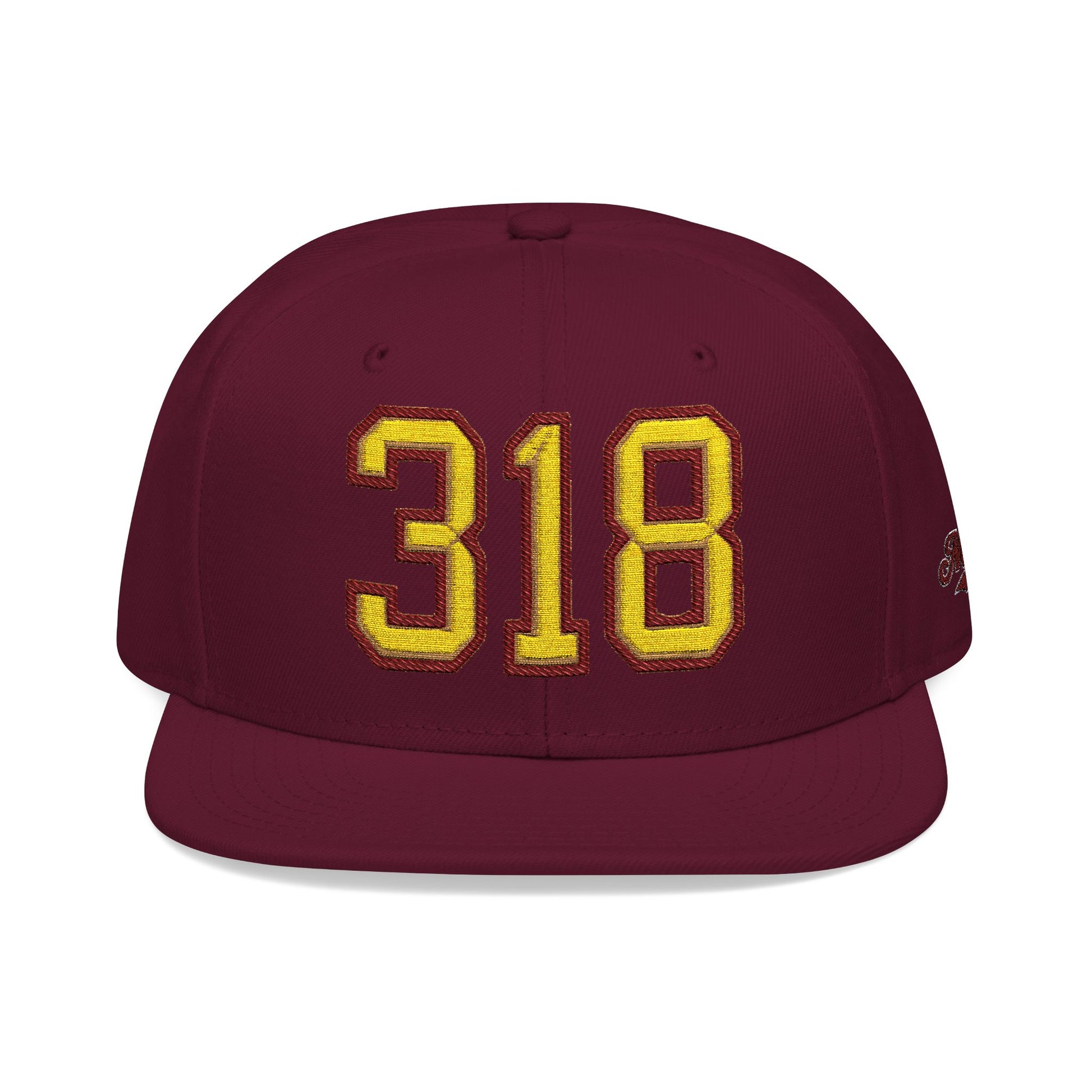Maroon cap with gold '318' embroidery on a white background