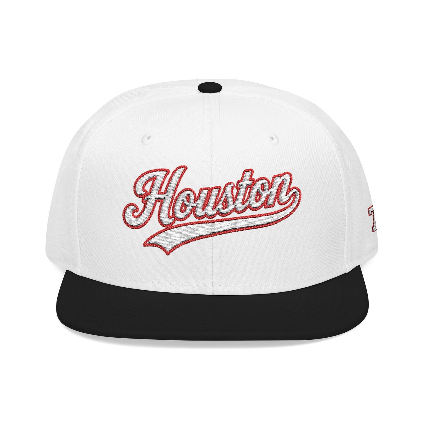 Houston white script embroidered snapback hat with 713 side stitch – 318 Supply Co.