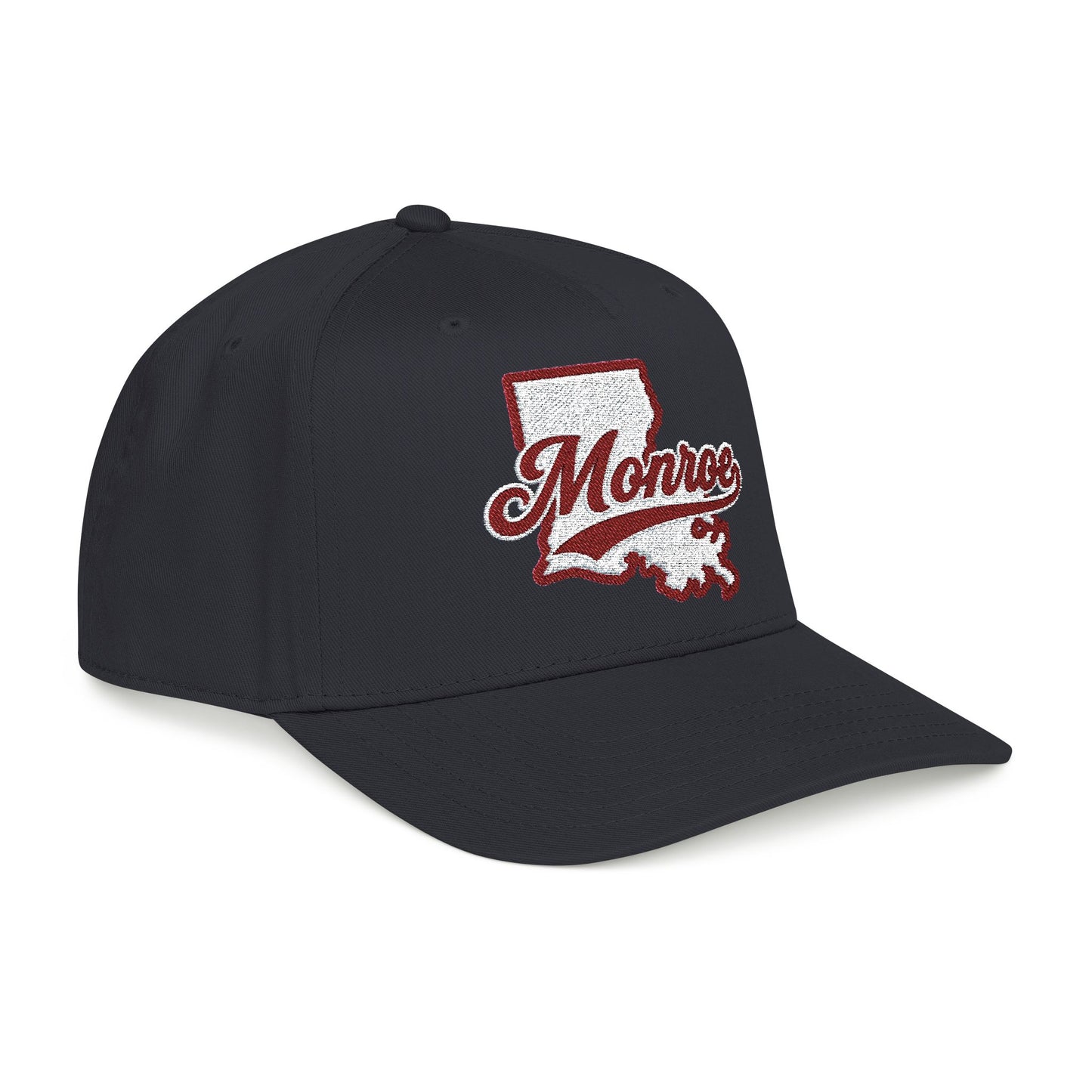 Monroe Louisiana Script & State Outline in Maroon & White Cap
