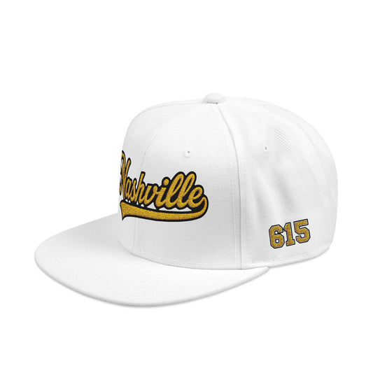 Nashville Snapback Hat — Gold Embroidered Script Cap