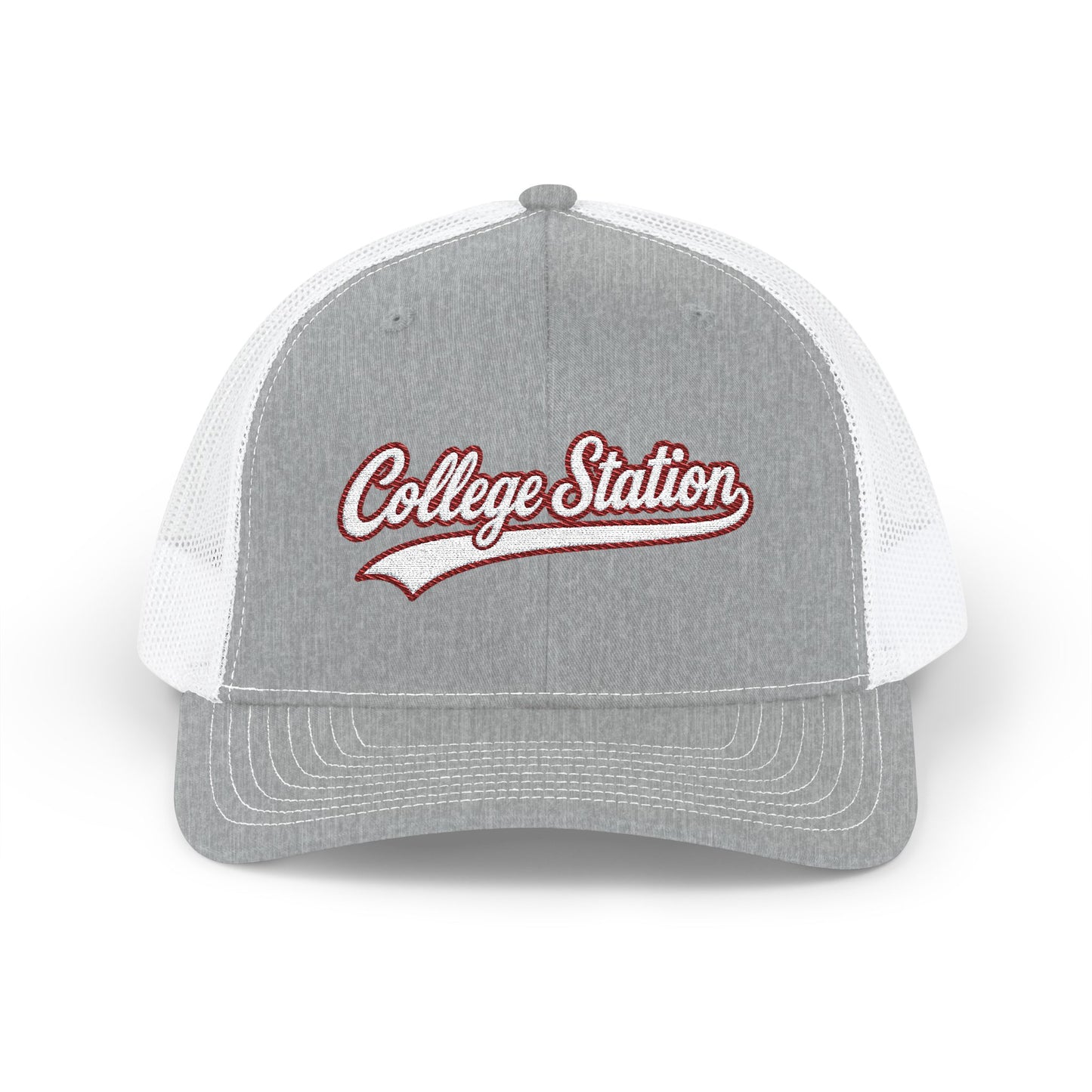 College Station white script retro embroidered trucker cap – 318 Supply Co.