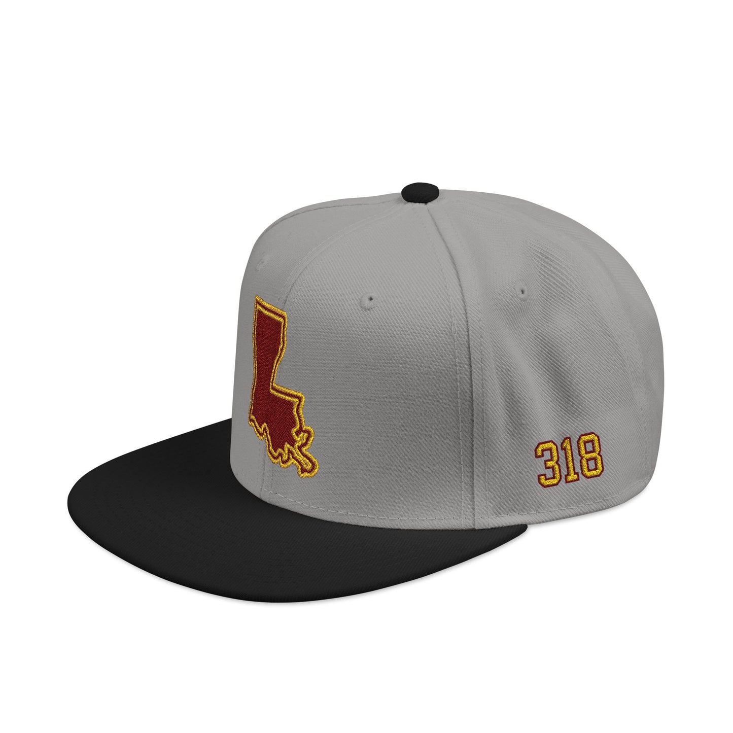 Louisiana Snapback Hat — Maroon & Gold Embroidered State Outline Cap