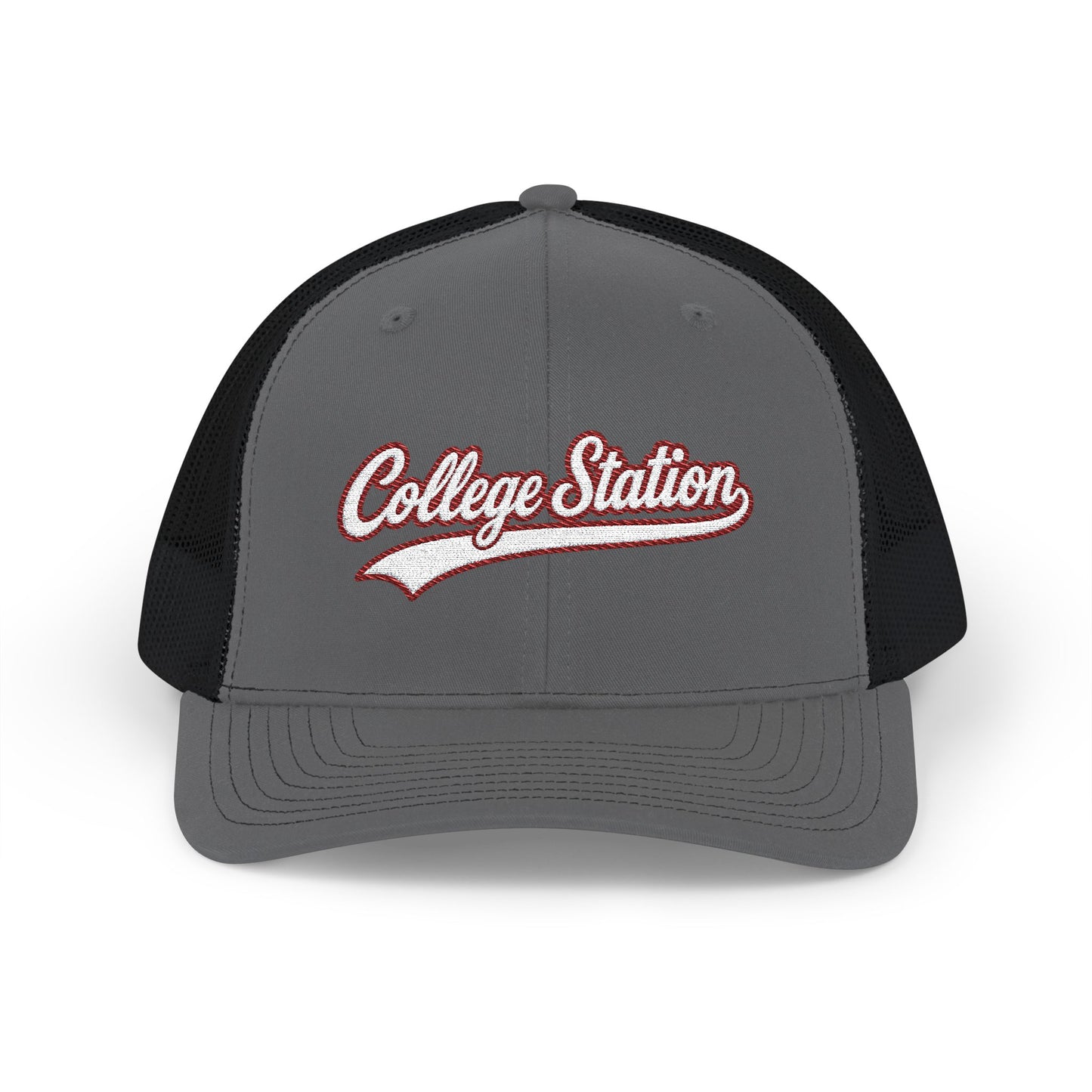 College Station white script retro embroidered trucker cap – 318 Supply Co.