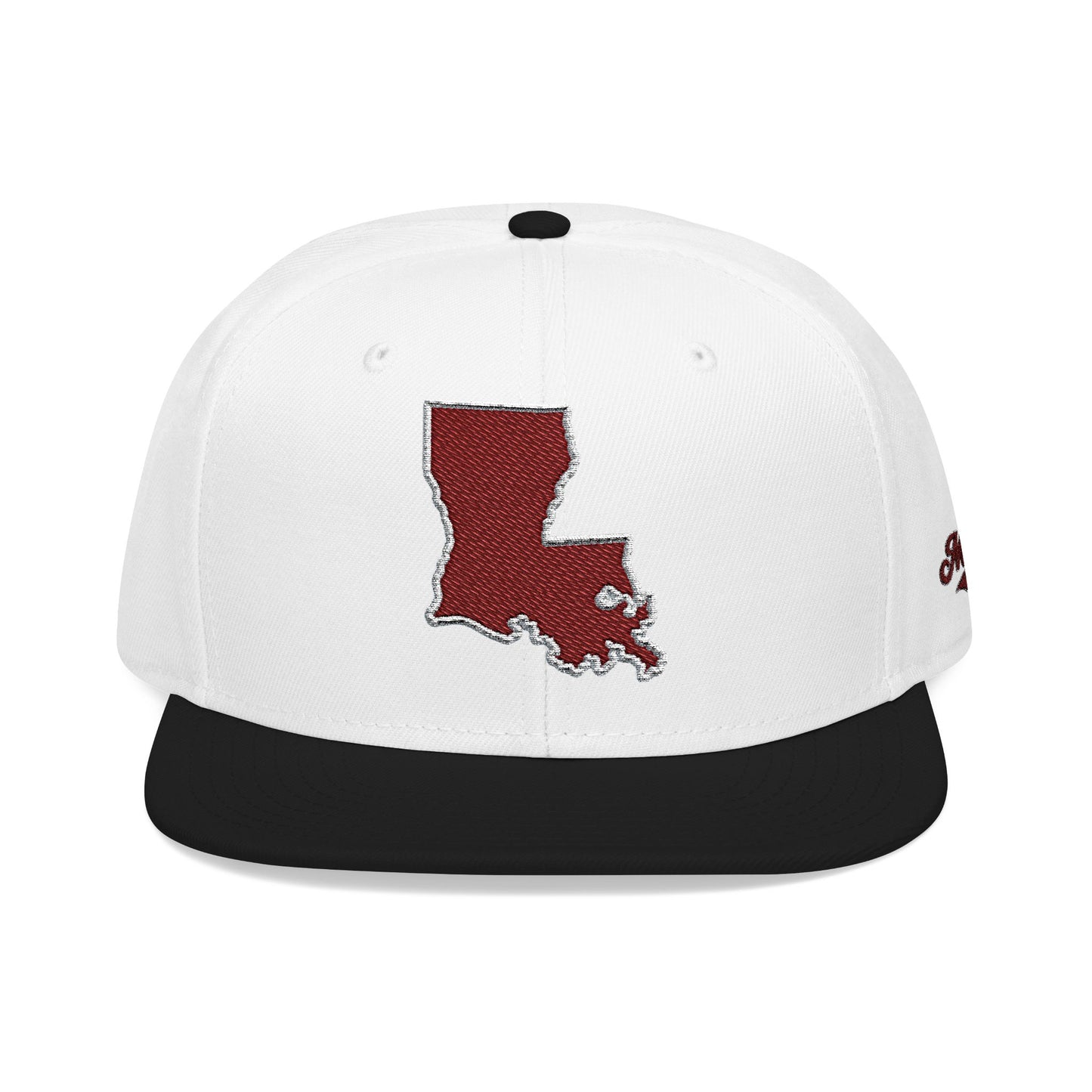 Louisiana Snapback Hat — Maroon Embroidered State Outline Cap