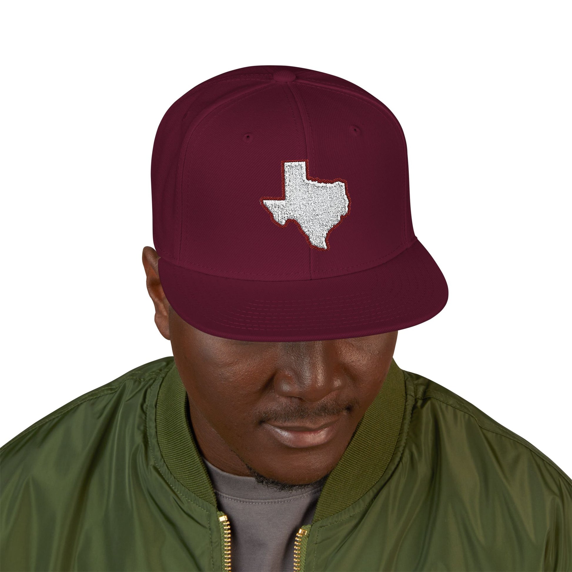 Texas state outline white embroidered snapback hat – 318 Supply Co.